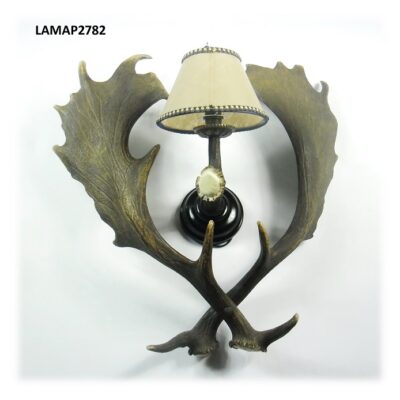 Aplique de gamo doble con tulipa y madera, Asta de Ciervo, gamo y corzo, International Antler Trading SL