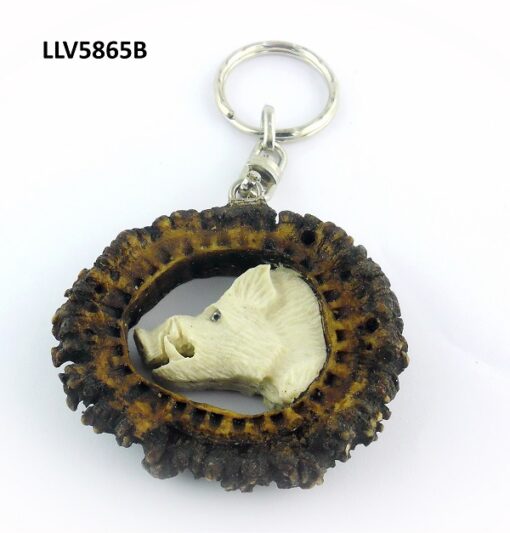 Llavero de roseta tallada, Asta de Ciervo, gamo y corzo, International Antler Trading SL